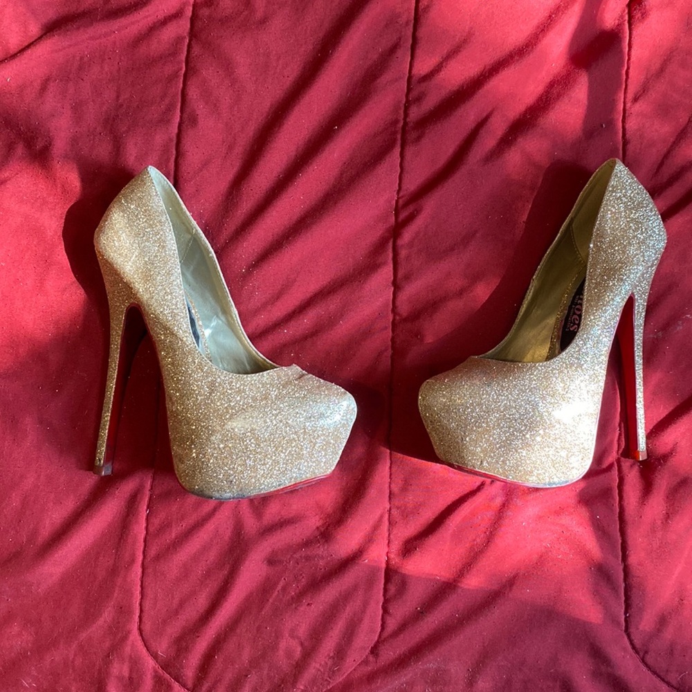 Gold platform high heels